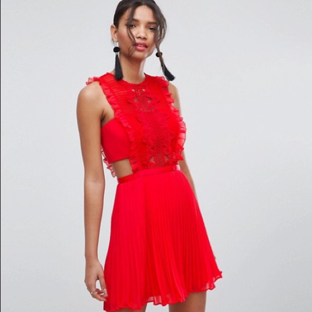 ASOS Lace Pinafore Pleated Mini Dress